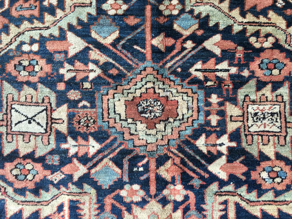 05502 antique serapi persian blue pink orange 9-8x13 ms | Manoukian Rugs™