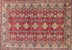 05518 Kazak Afghan Red White Blue 10-4x15-1 | Manoukian Rugs™ ws