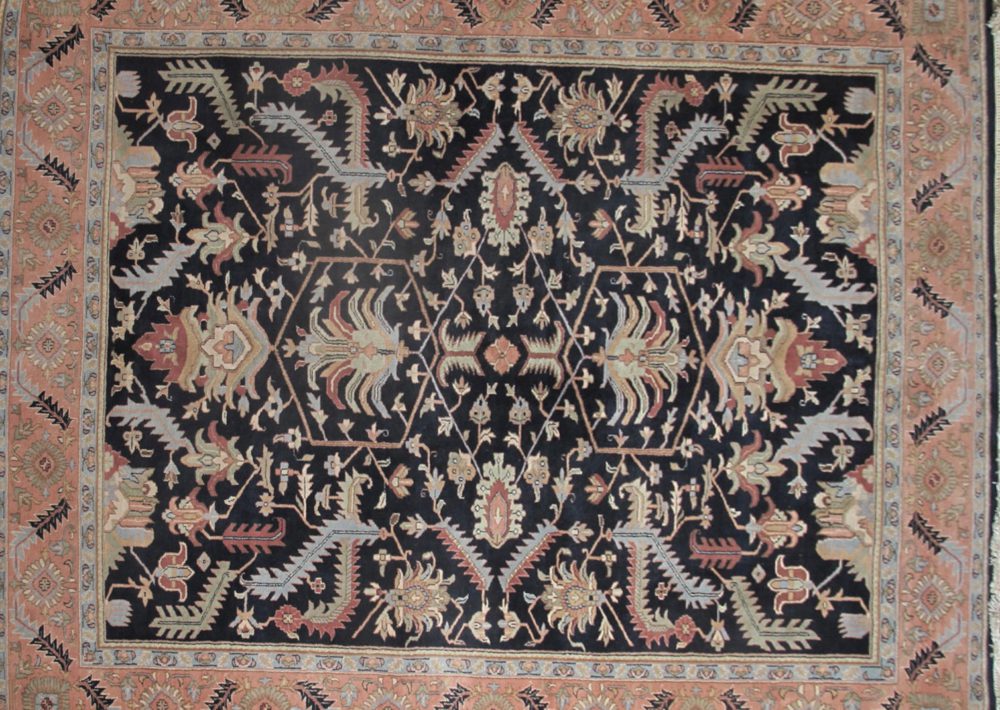 05331 Heriz Design Indian Blue Pink Green 8x10 | Manoukian Rugs™