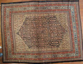 05507 Antique Persian Bijar Beige Black Red 9-6×12-6 | Manoukian Rugs™