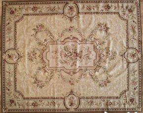 05925 Aubusson Design Needlepoint Beige Red Green 7-10x9-10 | Manoukian Rugs™