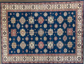 SS011922T252 Super Kazak Afghan Blue White Red 9x12 | Manoukian Rugs™