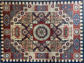 SS051722T295 Tribal Design White Red Blue 9x12 | Manoukian Rugs™